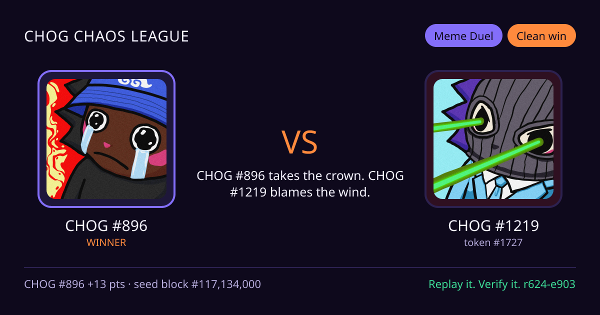 Highlight card: CHOG #896 versus CHOG #1219
