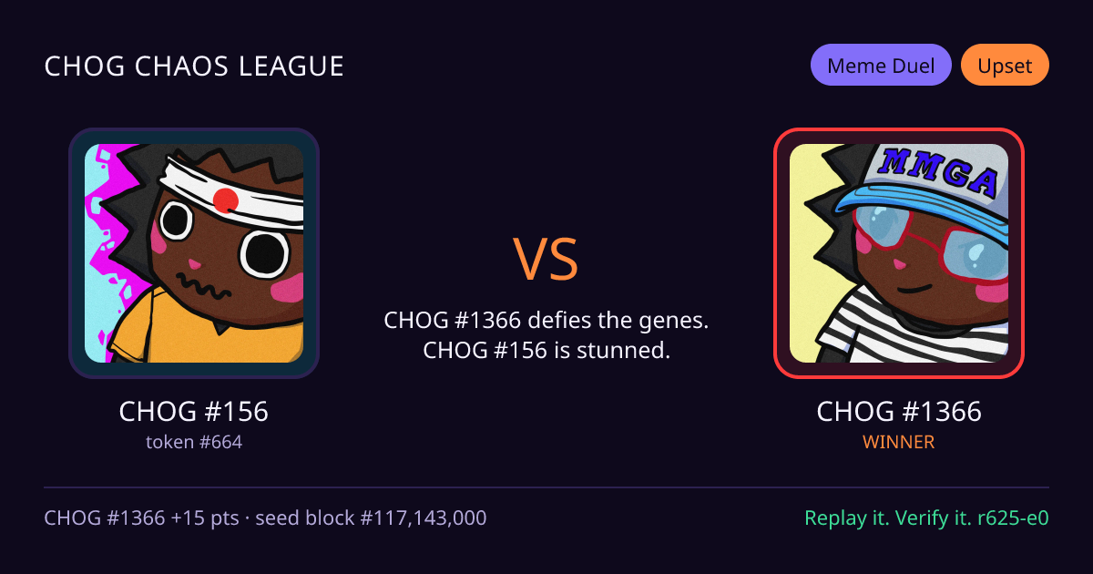 Highlight card: CHOG #156 versus CHOG #1366