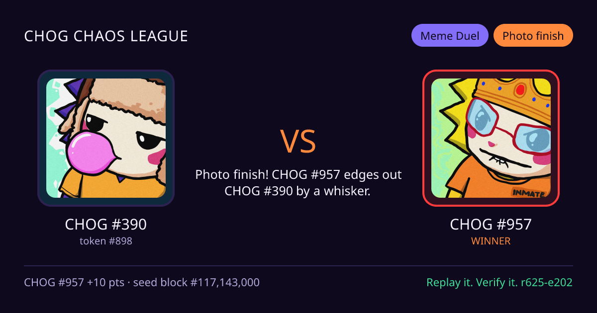Highlight card: CHOG #390 versus CHOG #957