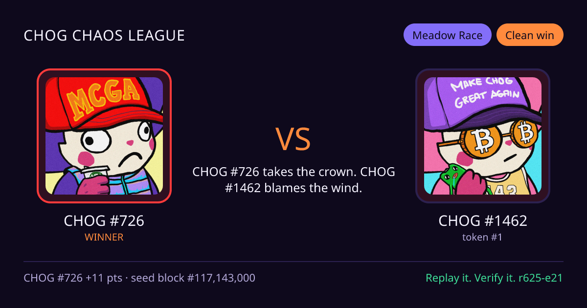 Highlight card: CHOG #726 versus CHOG #1462