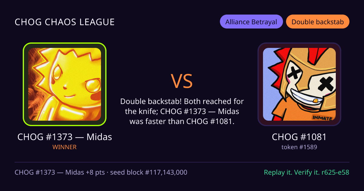 Highlight card: CHOG #1373 — Midas versus CHOG #1081