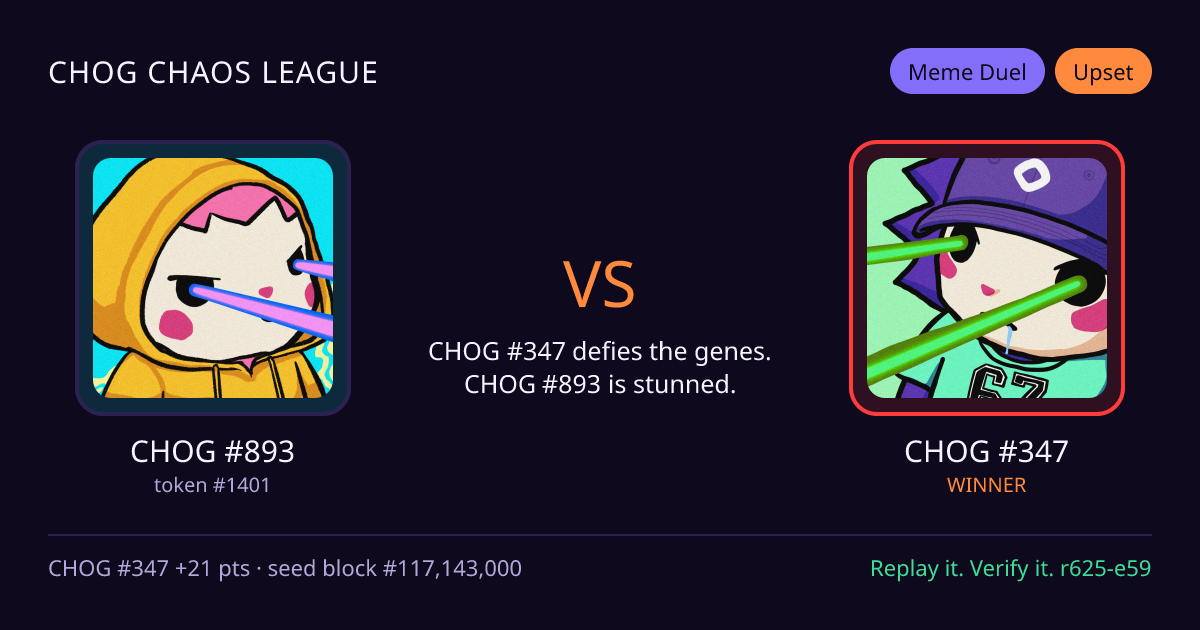 Highlight card: CHOG #893 versus CHOG #347