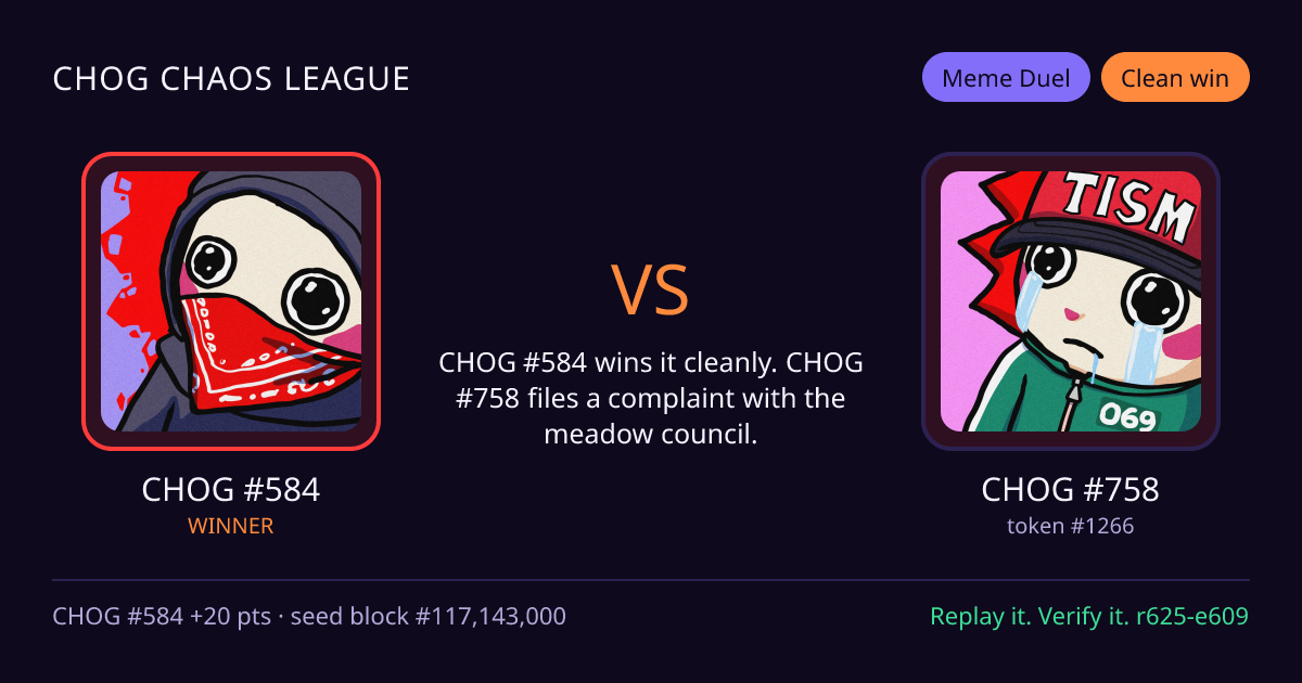Highlight card: CHOG #584 versus CHOG #758