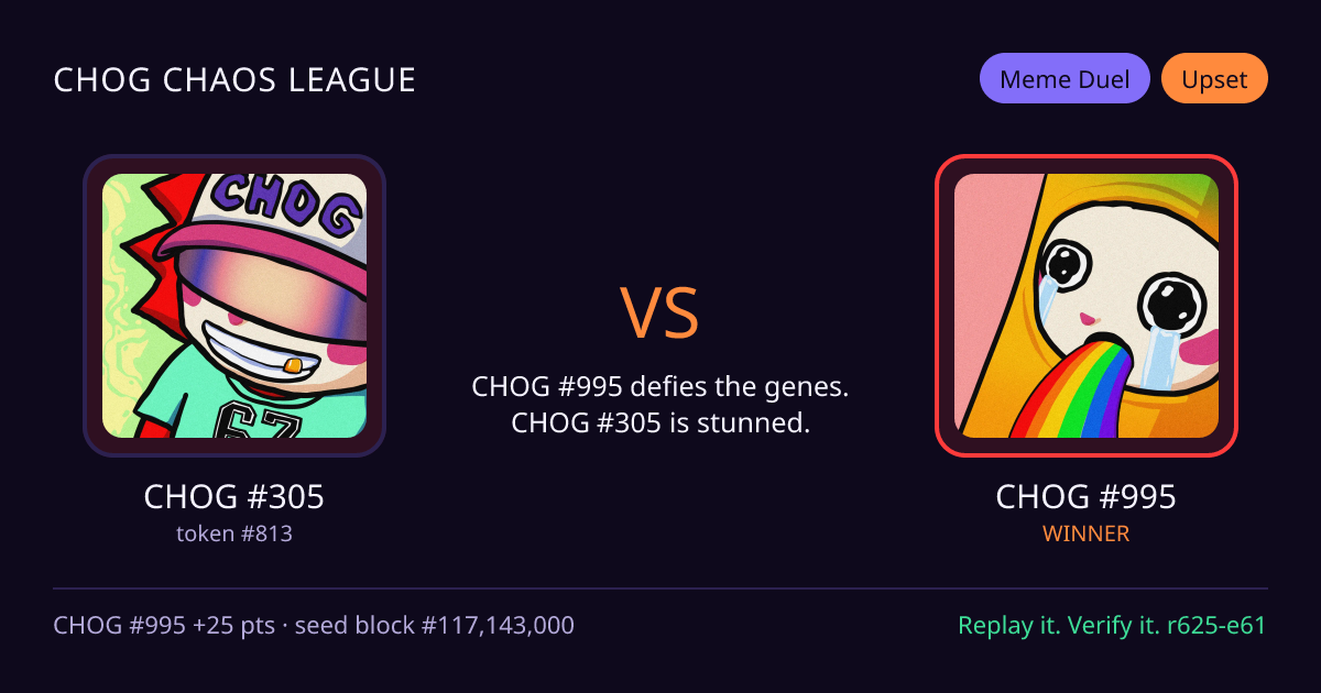 Highlight card: CHOG #305 versus CHOG #995