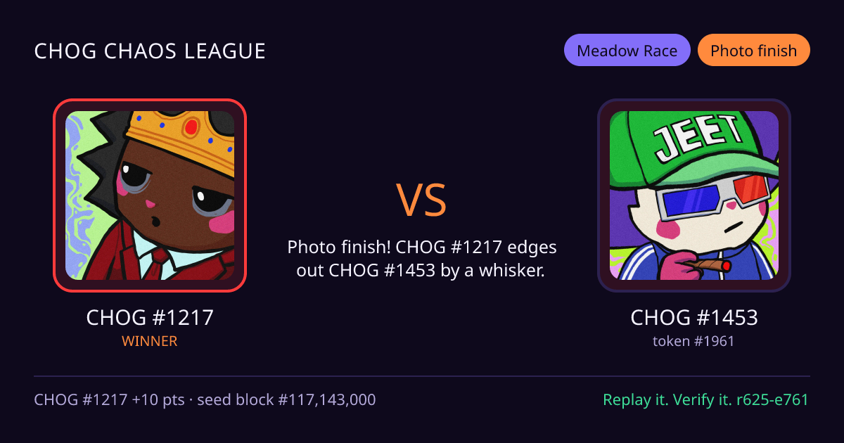 Highlight card: CHOG #1217 versus CHOG #1453