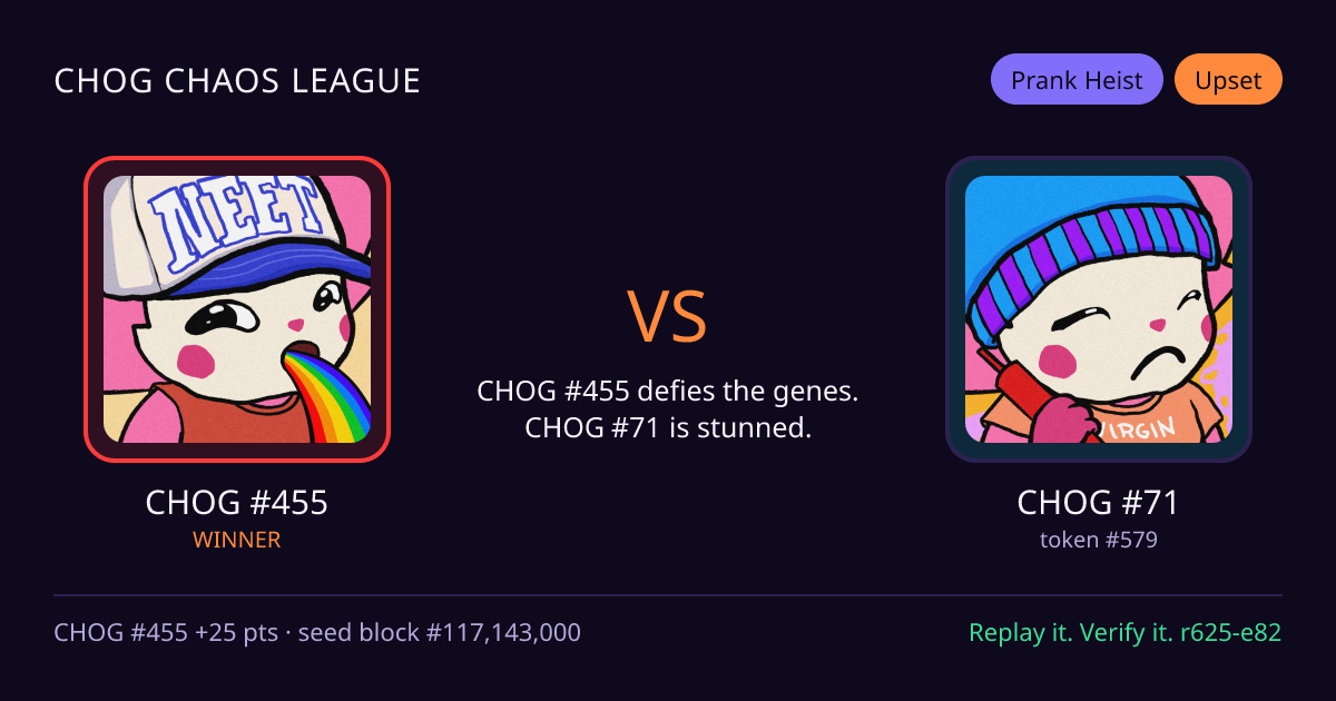Highlight card: CHOG #455 versus CHOG #71