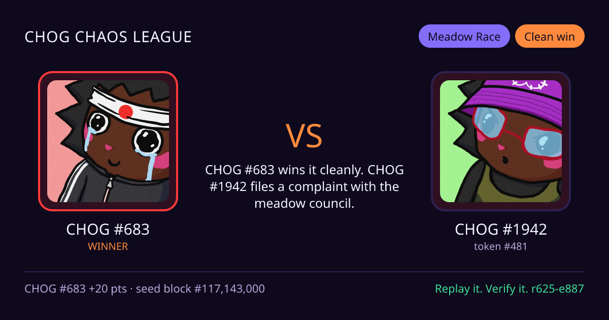 Highlight card: CHOG #683 versus CHOG #1942