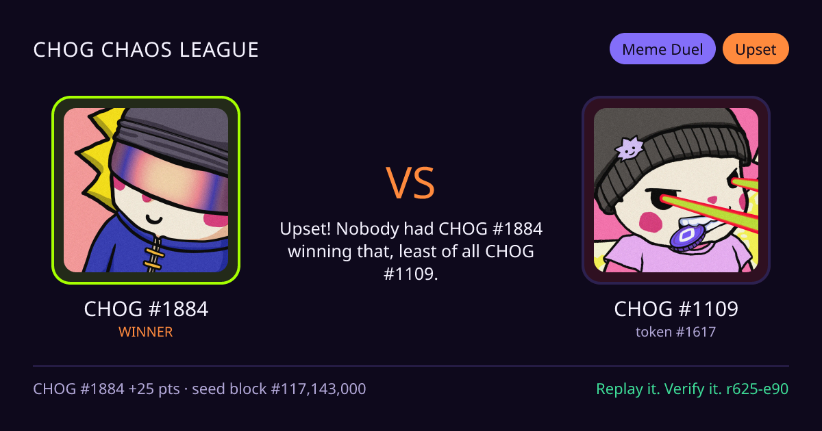 Highlight card: CHOG #1884 versus CHOG #1109