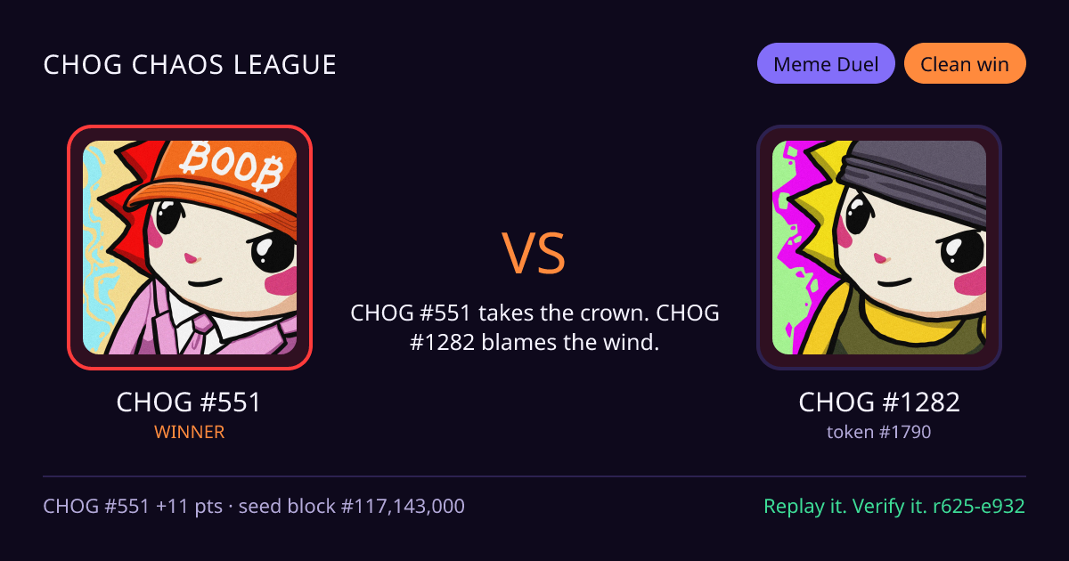 Highlight card: CHOG #551 versus CHOG #1282