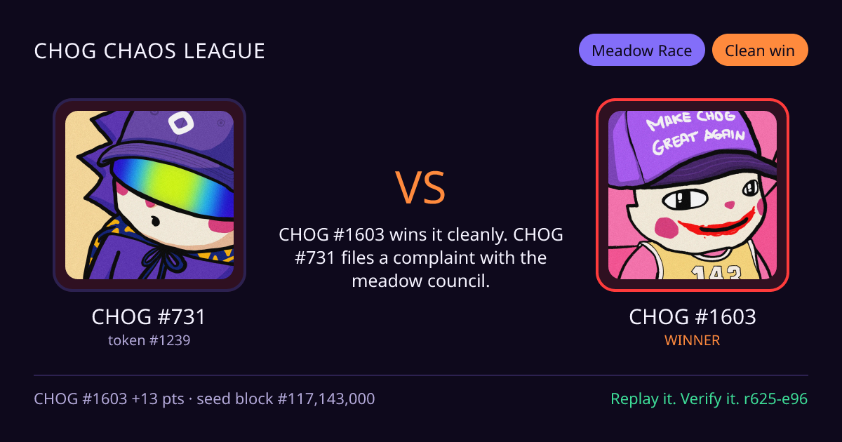 Highlight card: CHOG #731 versus CHOG #1603