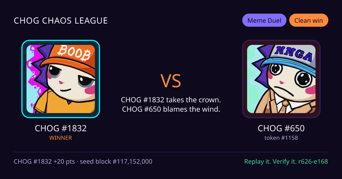 Highlight card: CHOG #1832 versus CHOG #650