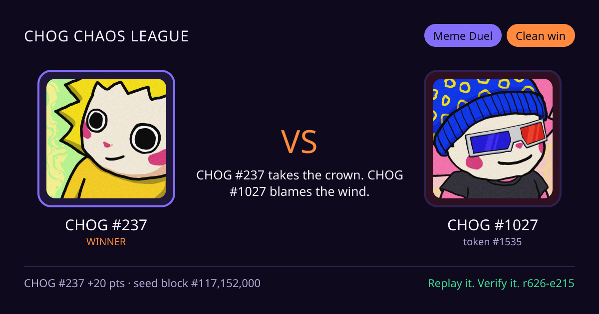 Highlight card: CHOG #237 versus CHOG #1027