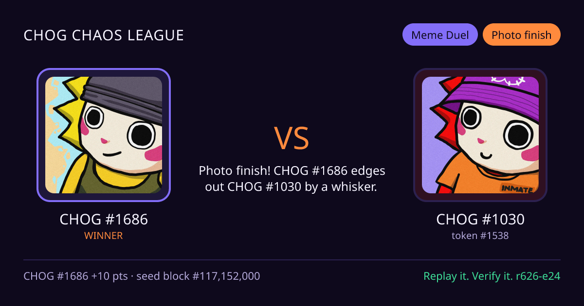 Highlight card: CHOG #1686 versus CHOG #1030