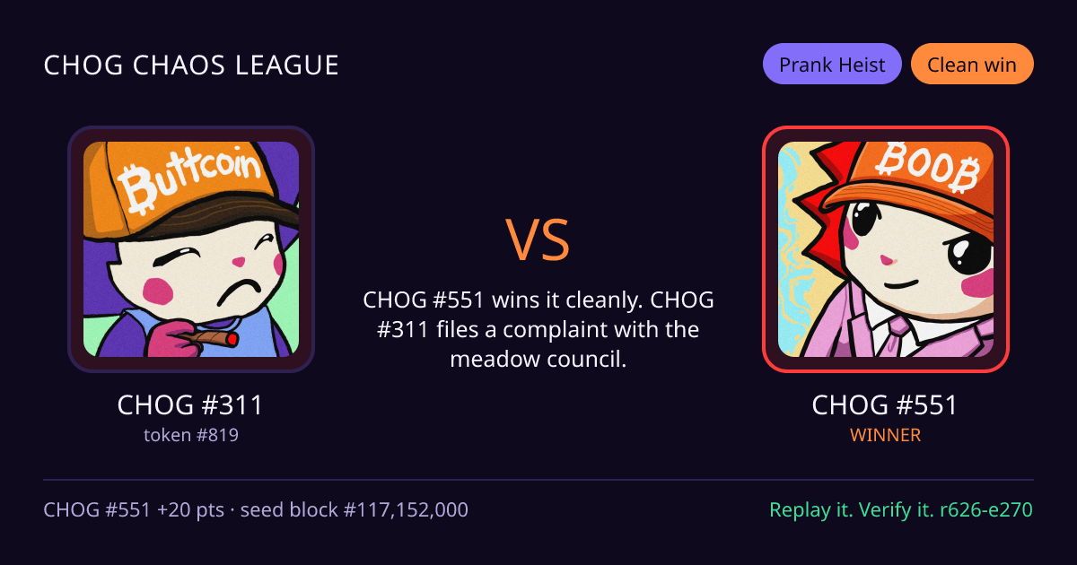 Highlight card: CHOG #311 versus CHOG #551