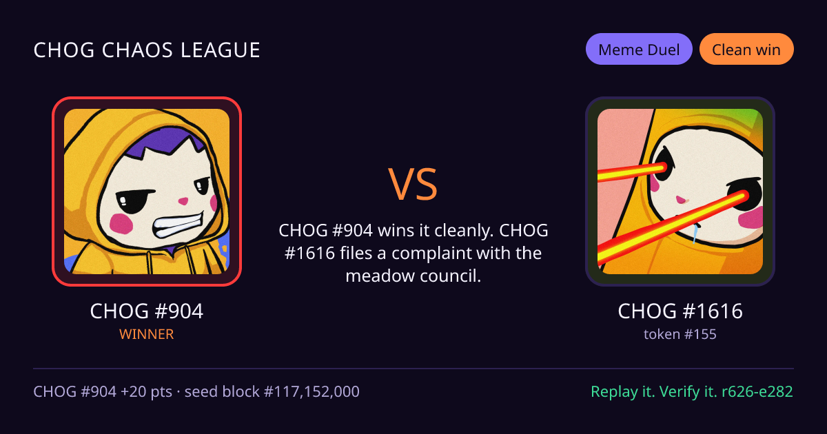 Highlight card: CHOG #904 versus CHOG #1616