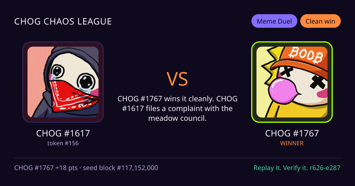 Highlight card: CHOG #1617 versus CHOG #1767