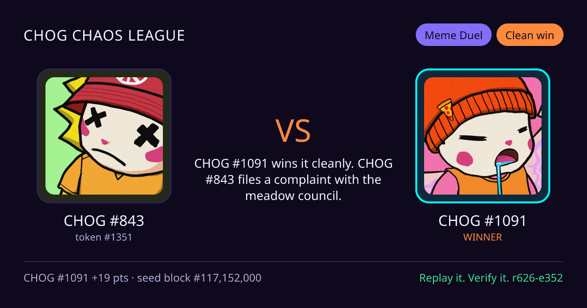 Highlight card: CHOG #843 versus CHOG #1091