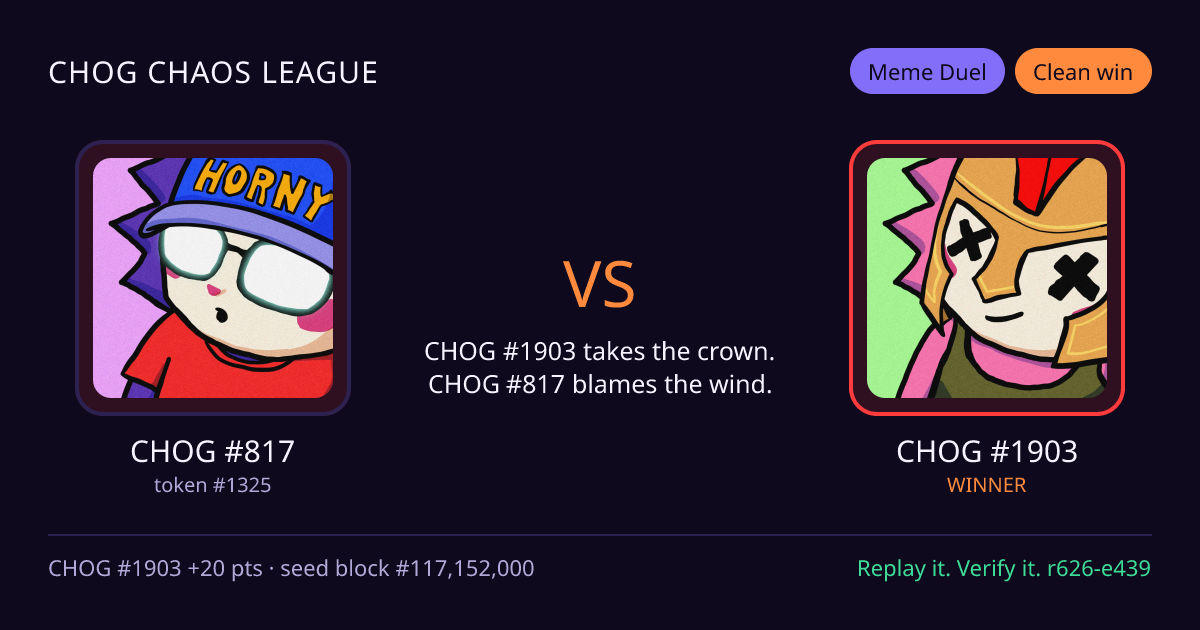 Highlight card: CHOG #817 versus CHOG #1903
