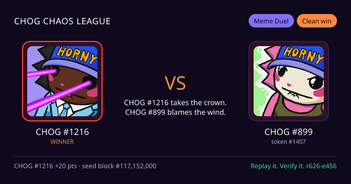 Highlight card: CHOG #1216 versus CHOG #899
