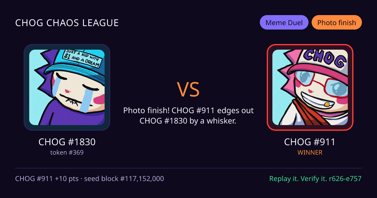 Highlight card: CHOG #1830 versus CHOG #911
