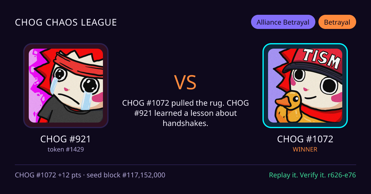 Highlight card: CHOG #921 versus CHOG #1072