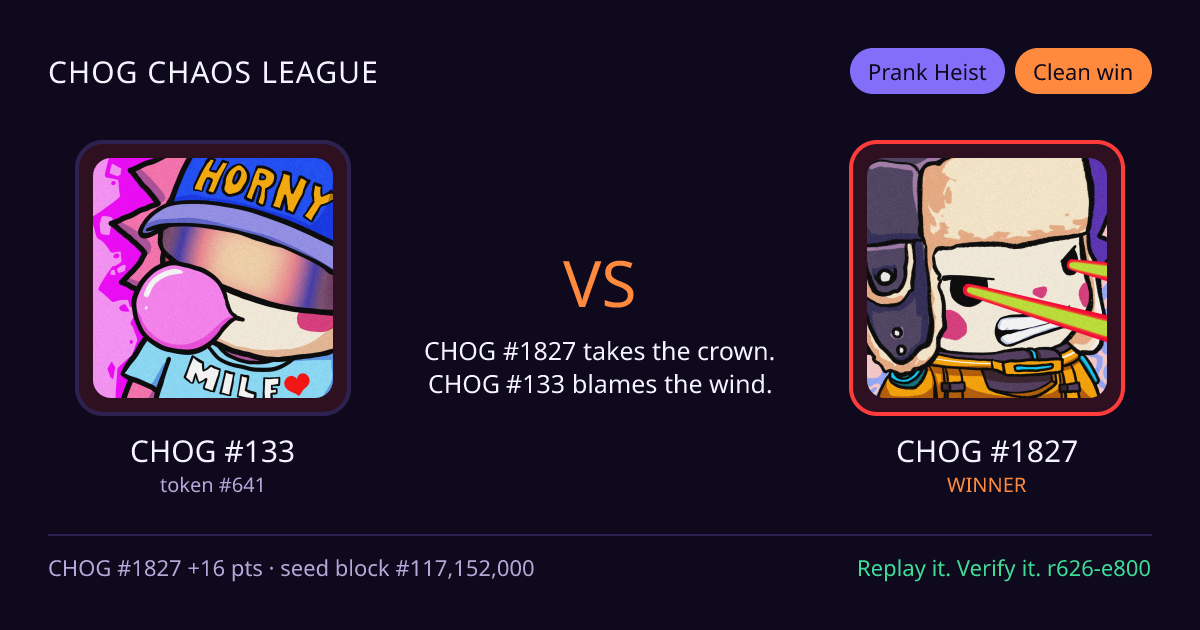 Highlight card: CHOG #133 versus CHOG #1827
