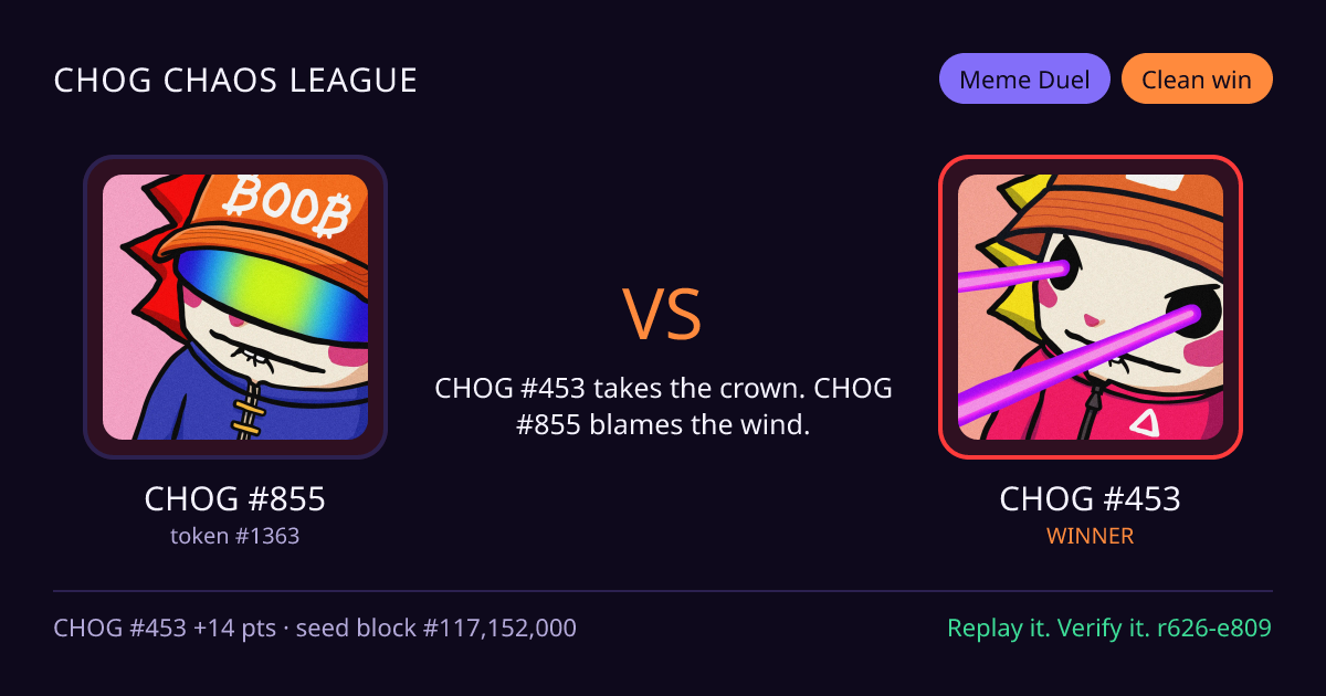 Highlight card: CHOG #855 versus CHOG #453