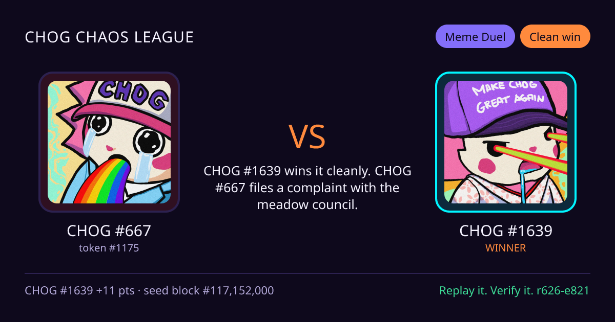 Highlight card: CHOG #667 versus CHOG #1639