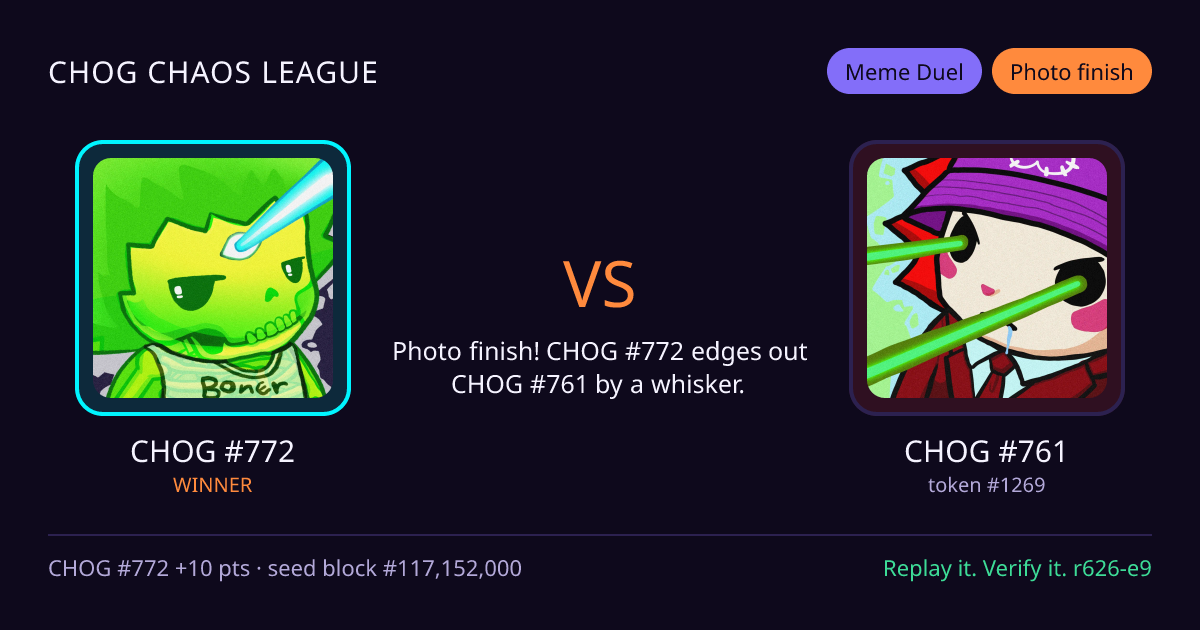 Highlight card: CHOG #772 versus CHOG #761