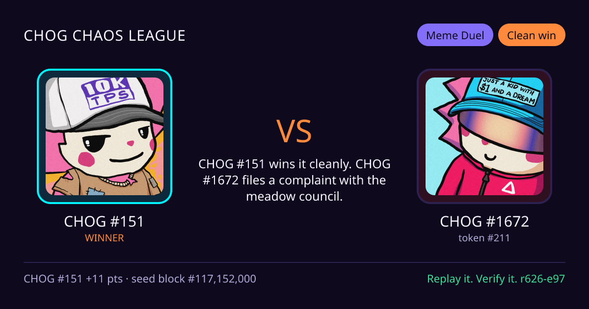 Highlight card: CHOG #151 versus CHOG #1672