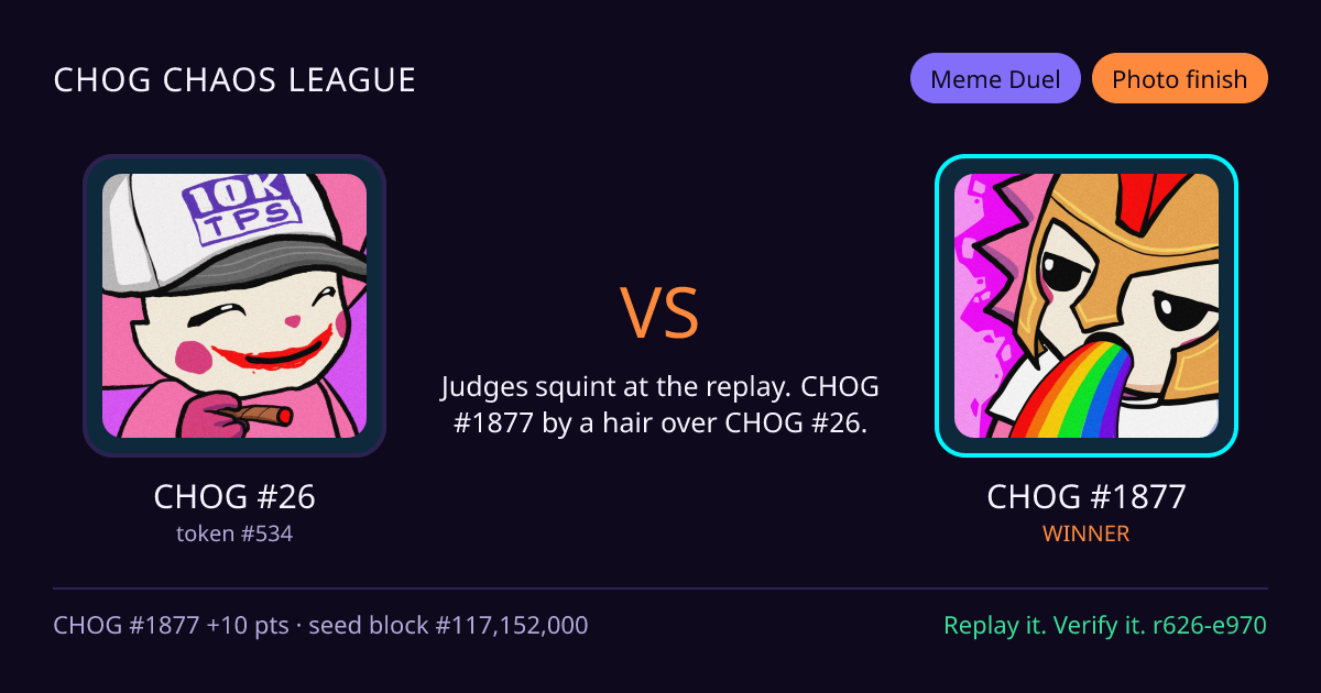 Highlight card: CHOG #26 versus CHOG #1877