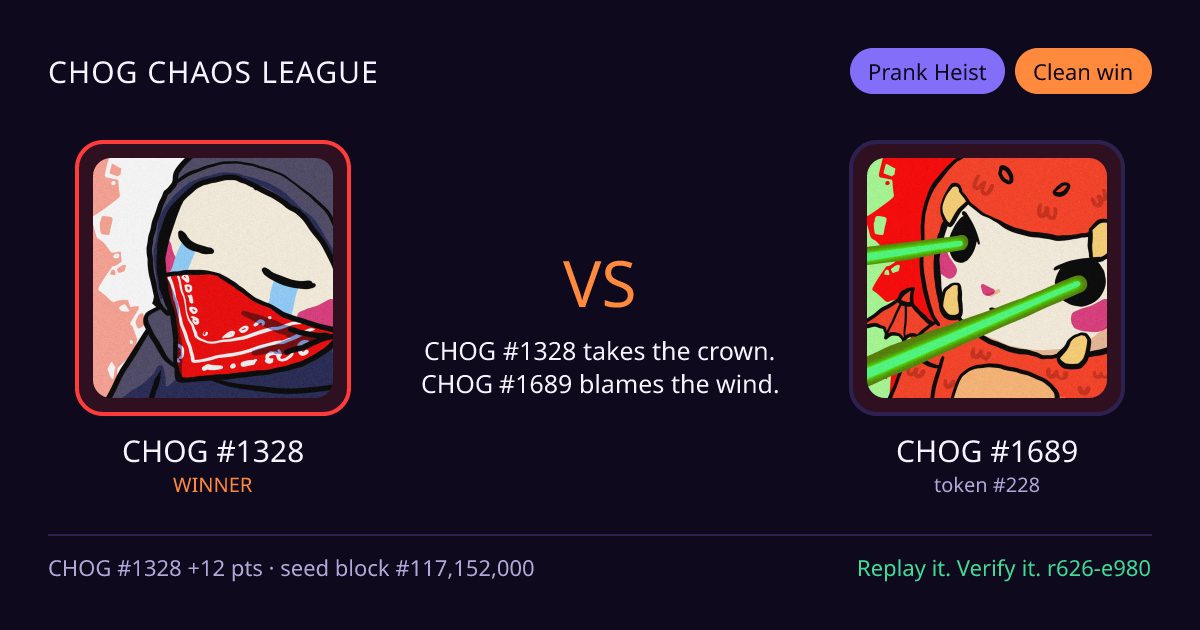 Highlight card: CHOG #1328 versus CHOG #1689