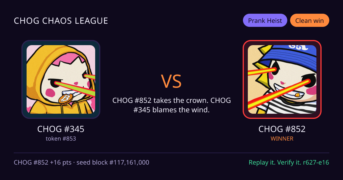 Highlight card: CHOG #345 versus CHOG #852