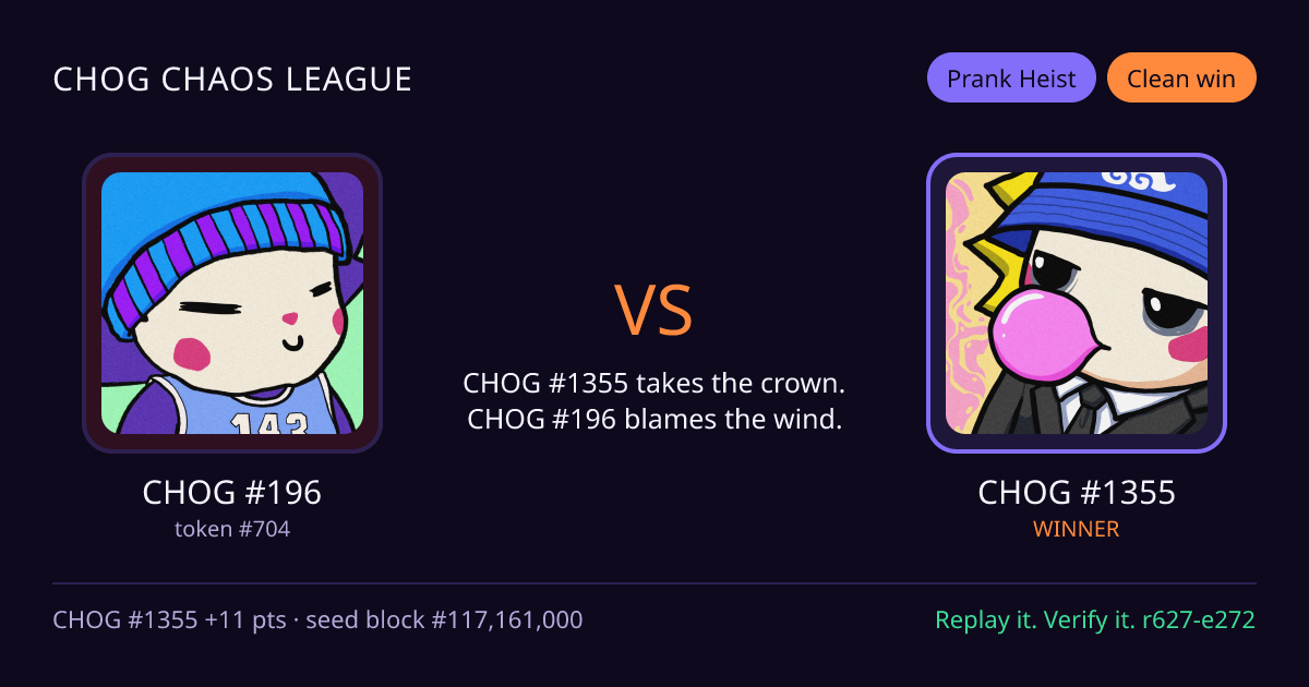 Highlight card: CHOG #196 versus CHOG #1355