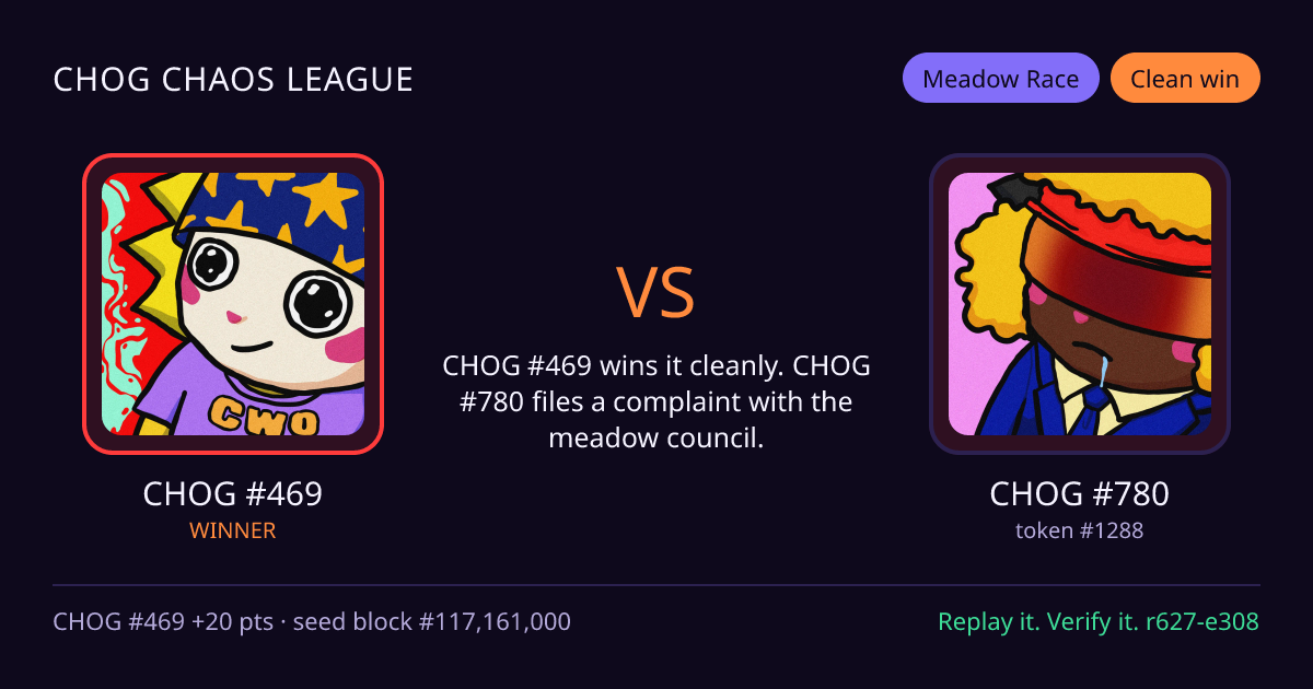 Highlight card: CHOG #469 versus CHOG #780