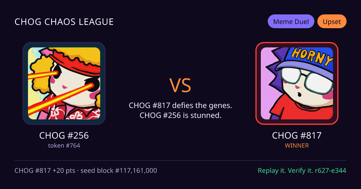 Highlight card: CHOG #256 versus CHOG #817