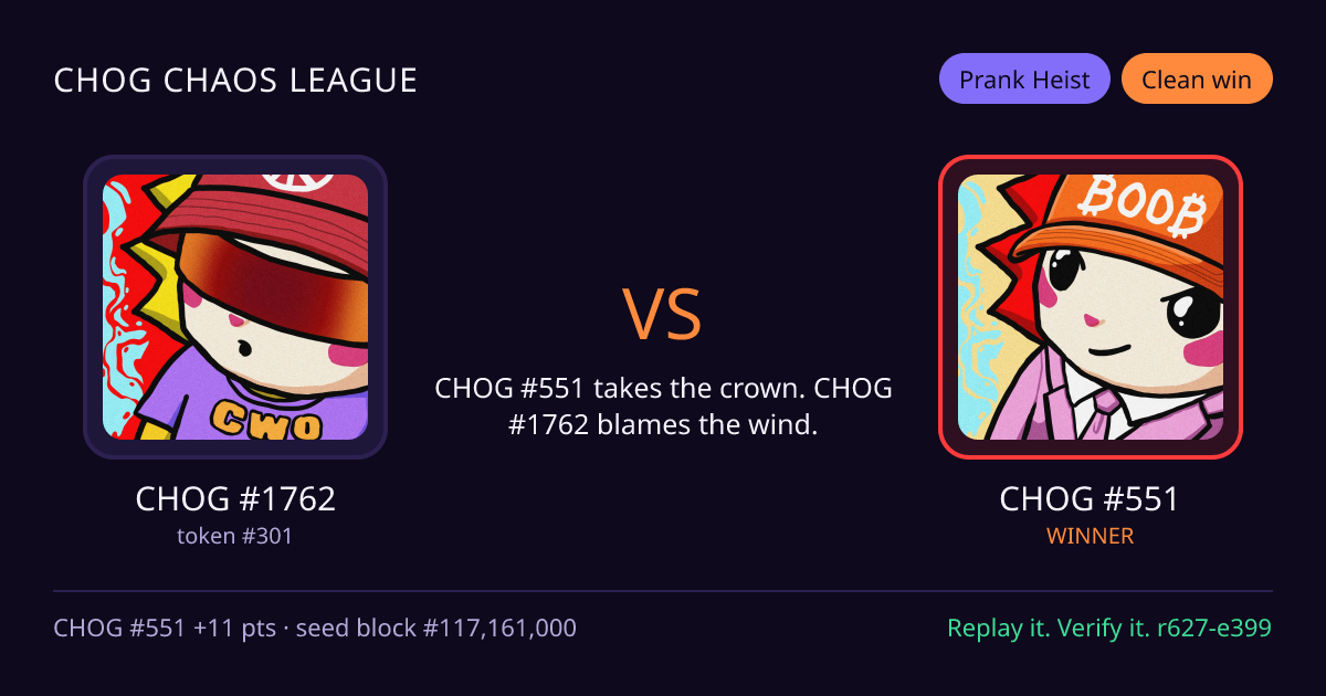 Highlight card: CHOG #1762 versus CHOG #551