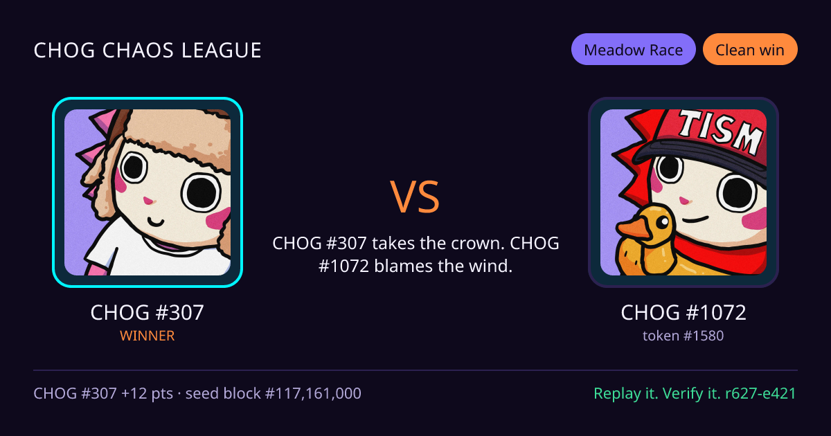 Highlight card: CHOG #307 versus CHOG #1072