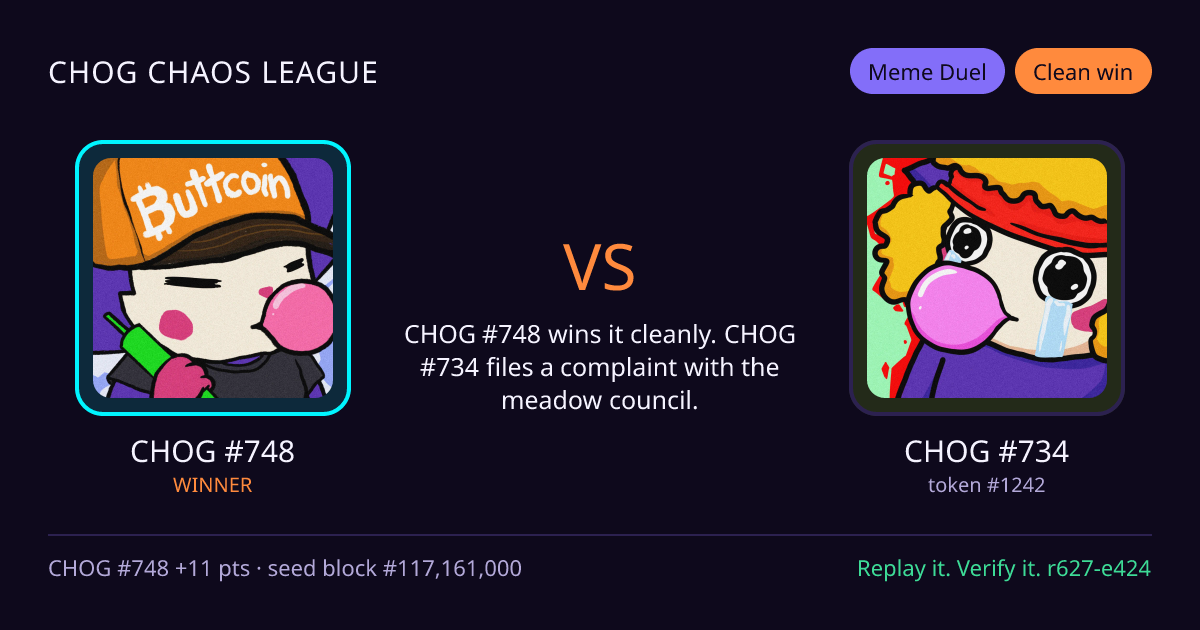 Highlight card: CHOG #748 versus CHOG #734