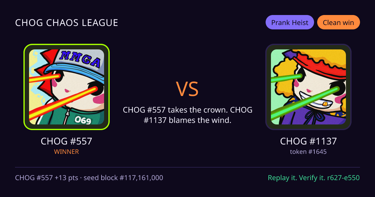 Highlight card: CHOG #557 versus CHOG #1137