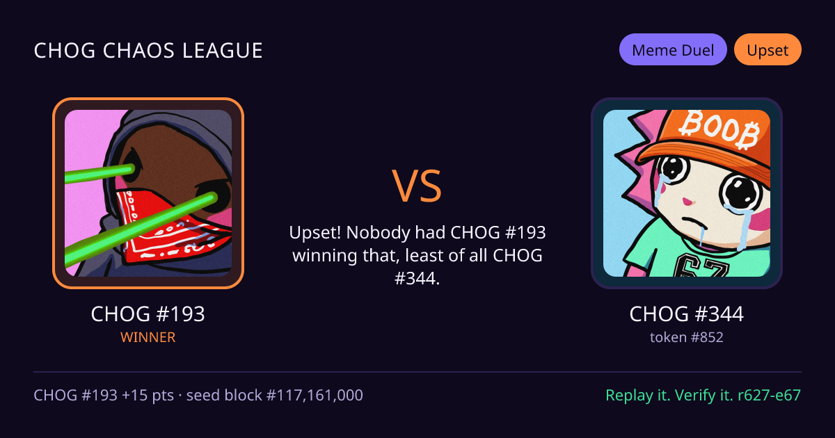 Highlight card: CHOG #193 versus CHOG #344