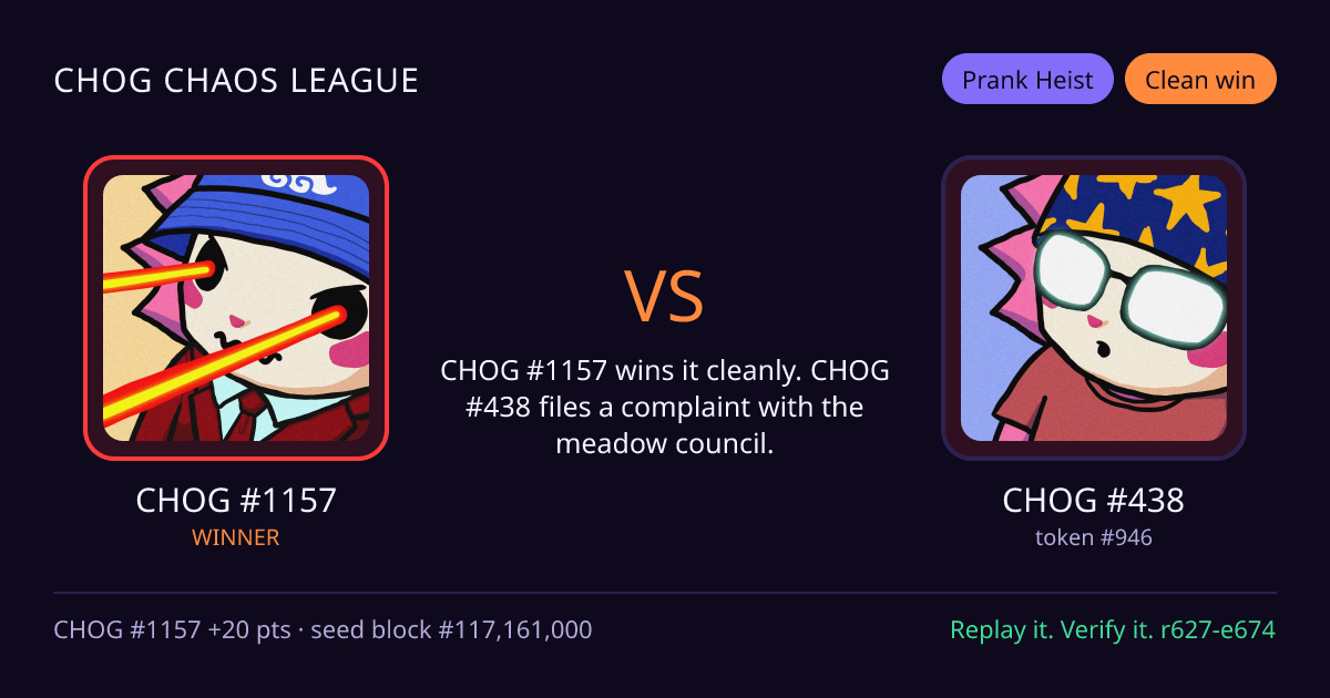 Highlight card: CHOG #1157 versus CHOG #438