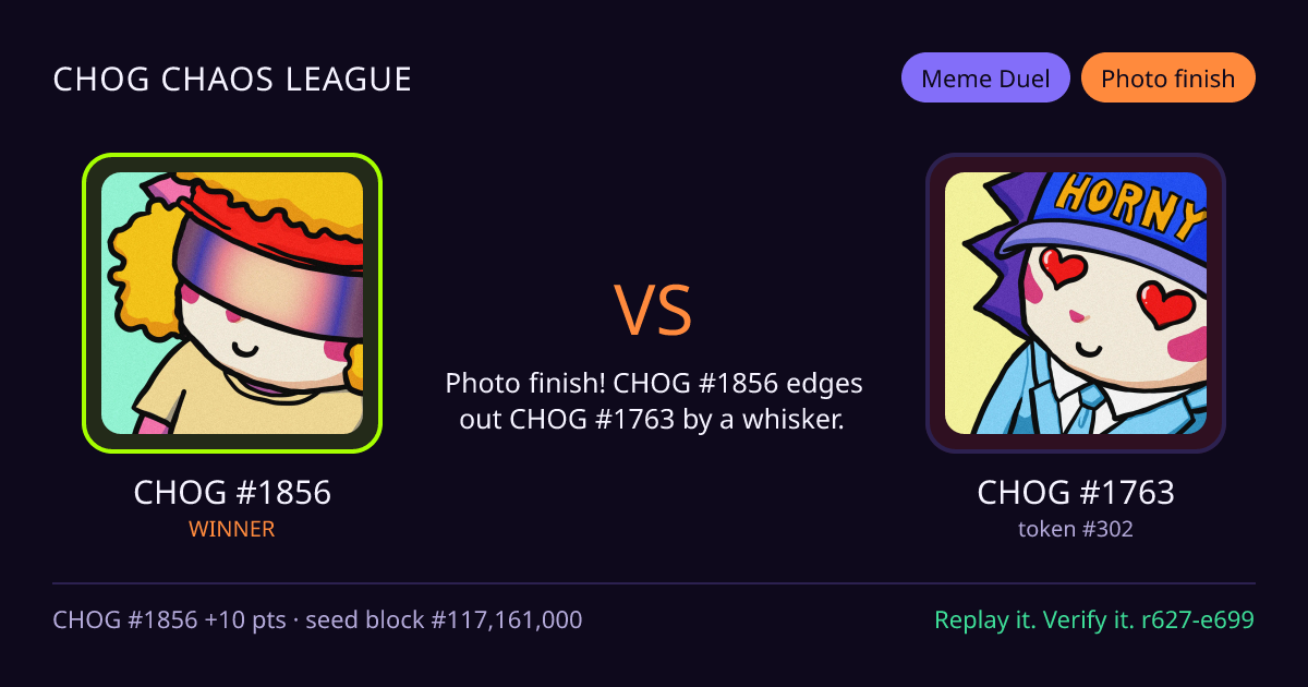 Highlight card: CHOG #1856 versus CHOG #1763
