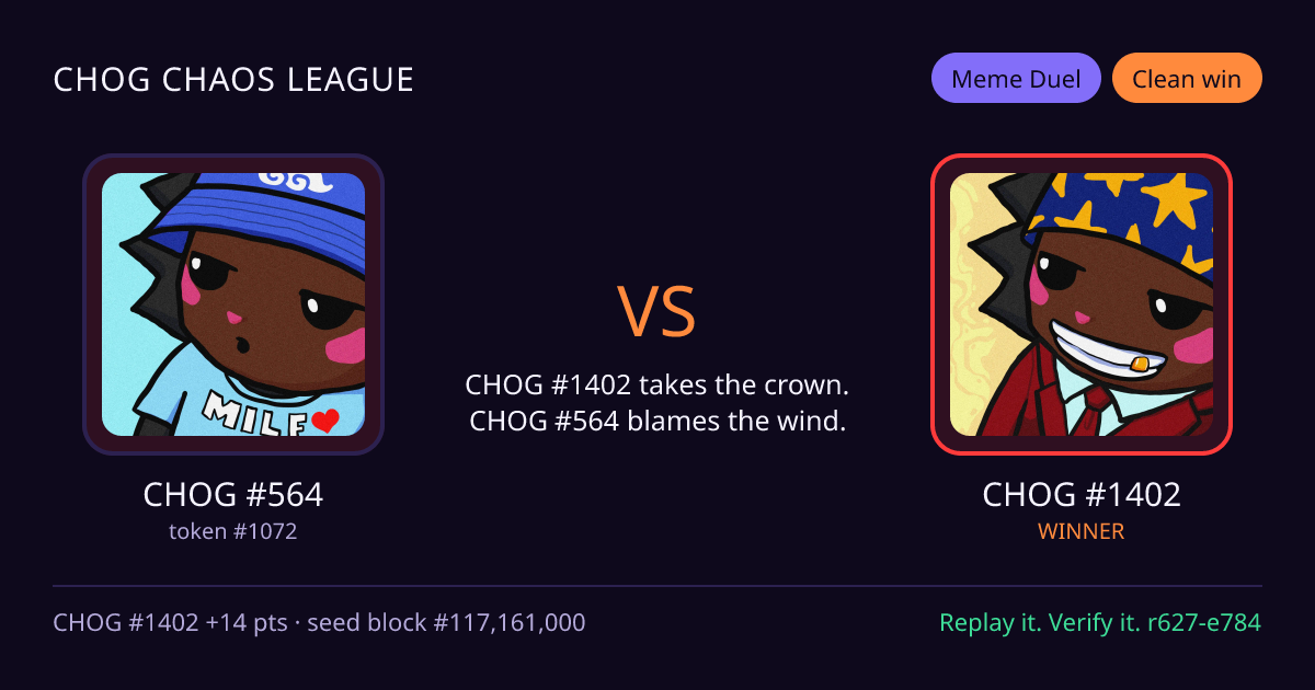 Highlight card: CHOG #564 versus CHOG #1402