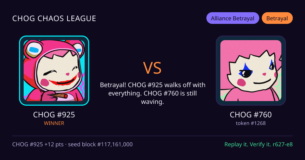 Highlight card: CHOG #925 versus CHOG #760