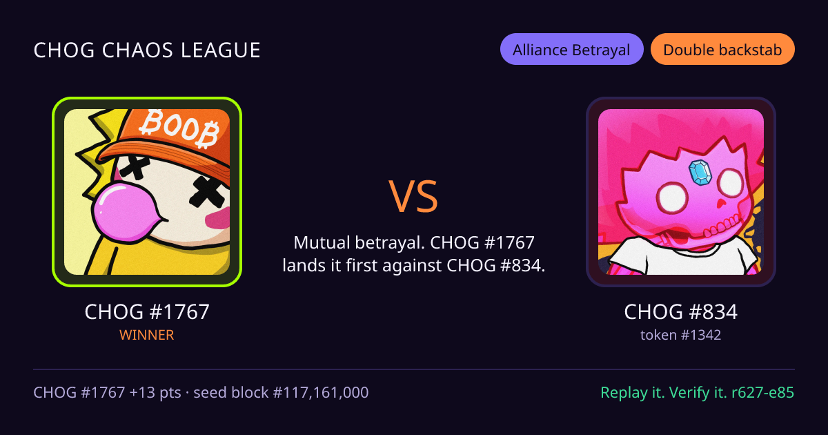 Highlight card: CHOG #1767 versus CHOG #834