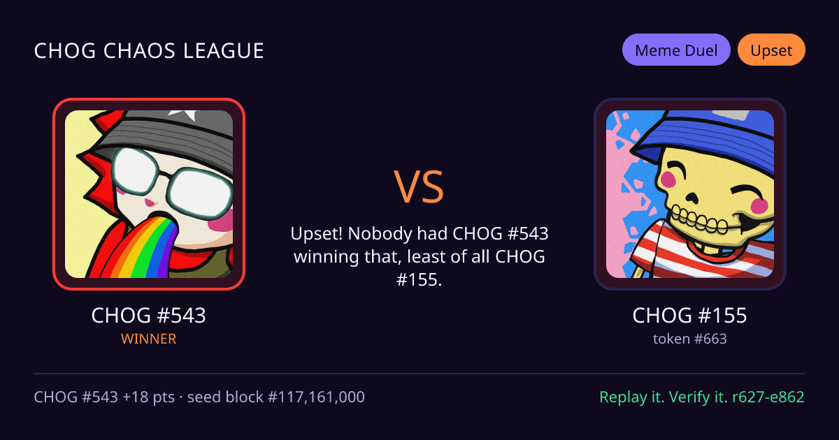 Highlight card: CHOG #543 versus CHOG #155