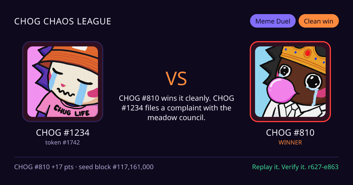 Highlight card: CHOG #1234 versus CHOG #810