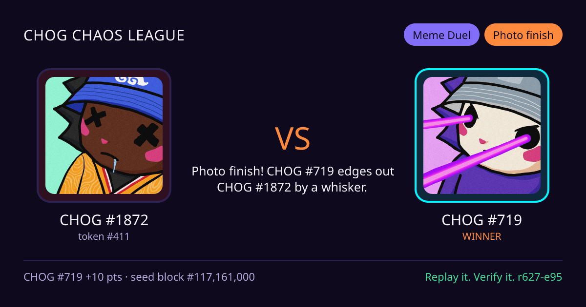Highlight card: CHOG #1872 versus CHOG #719