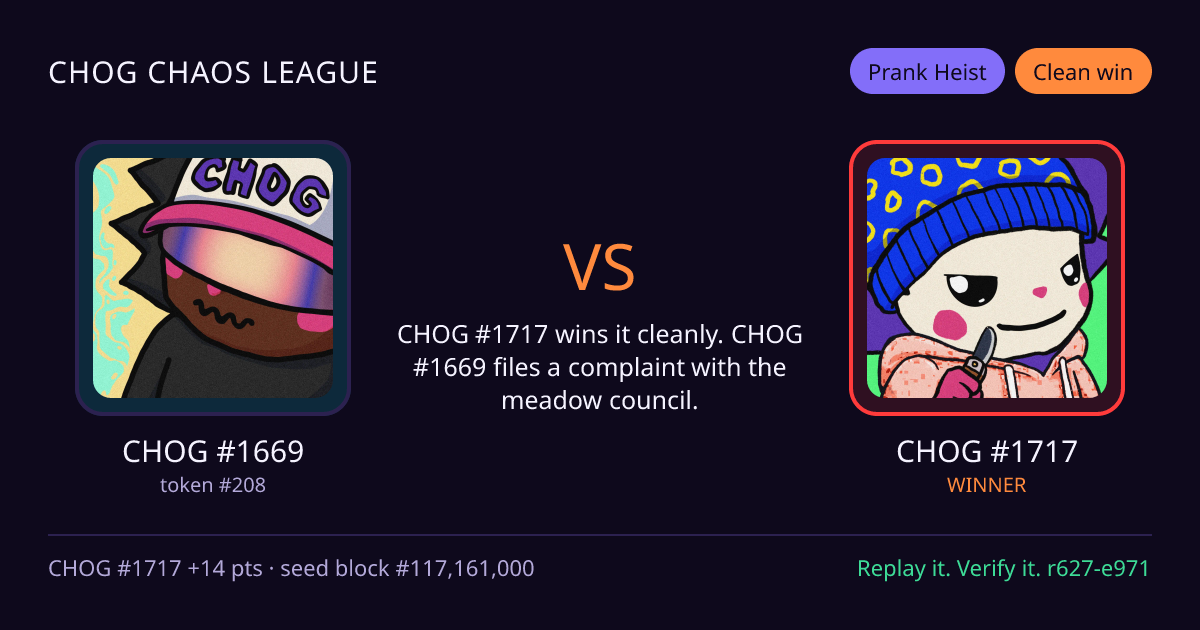 Highlight card: CHOG #1669 versus CHOG #1717